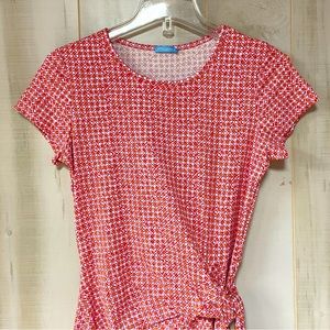 J Mclaughlin Orange Pink White Print Tie Front Short Sleeve Stretch Dress, Sz XS